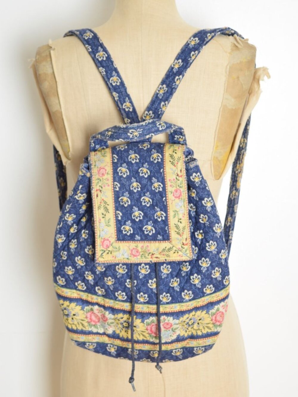 vintage Vera Bradley baby backpack purse small bag blue floral print quilted